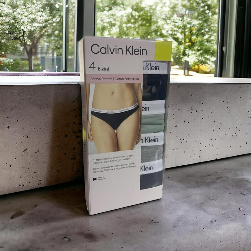 Calvin Klein Underwear Cotton Stretch Womens Bikini Brief Pack Of 4 Panties Size Small - Black, Green, Grey, Black